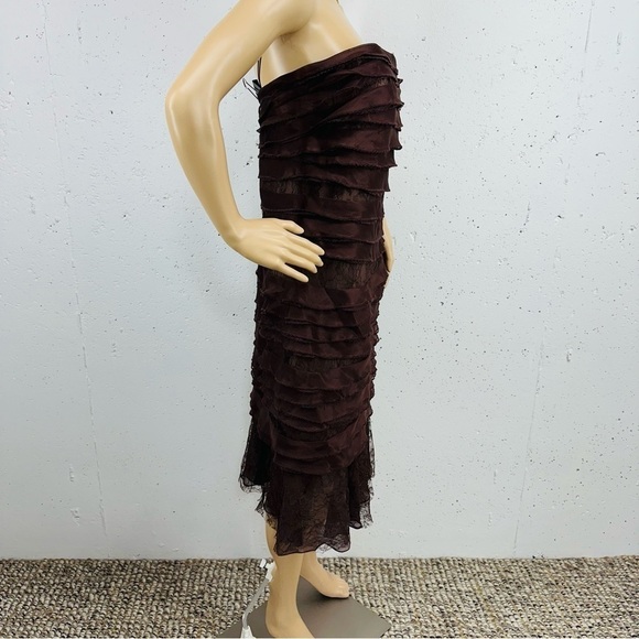 Carmen Marc Valvo Size 12 Brown Silk Lace Layered Strapless Dress NEW - Picture 3 of 16